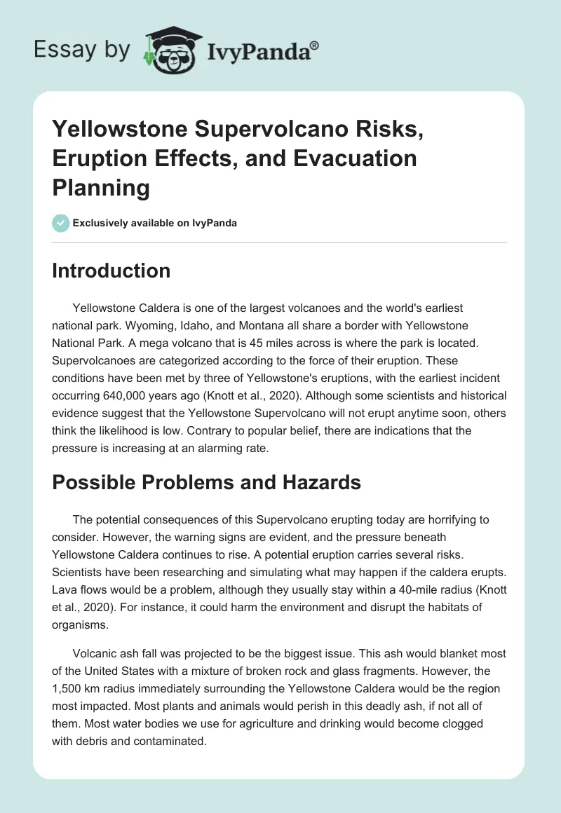 Yellowstone Supervolcano Risks, Eruption Effects, and Evacuation Planning. Page 1