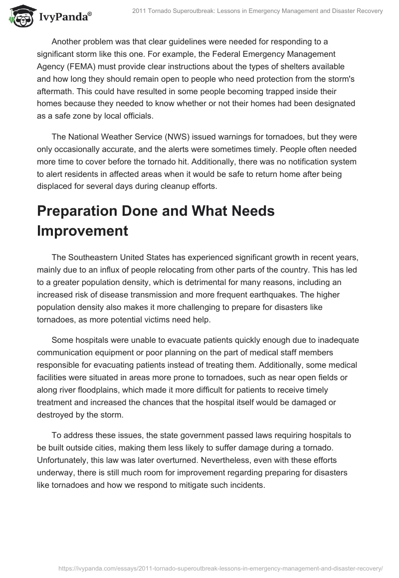 2011 Tornado Superoutbreak: Lessons in Emergency Management and Disaster Recovery. Page 2