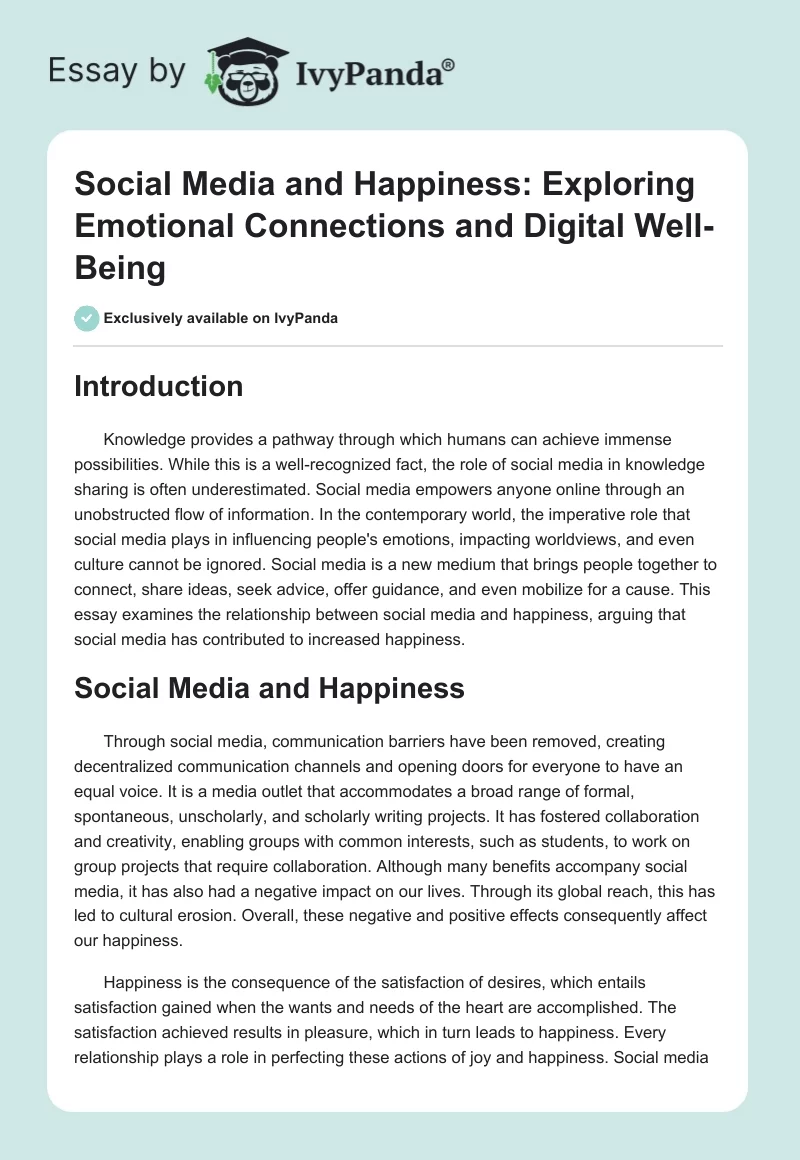 Social Media and Happiness: Exploring Emotional Connections and Digital Well-Being. Page 1