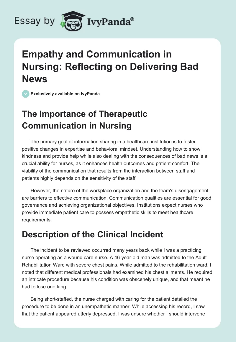 Empathy and Communication in Nursing: Reflecting on Delivering Bad News. Page 1
