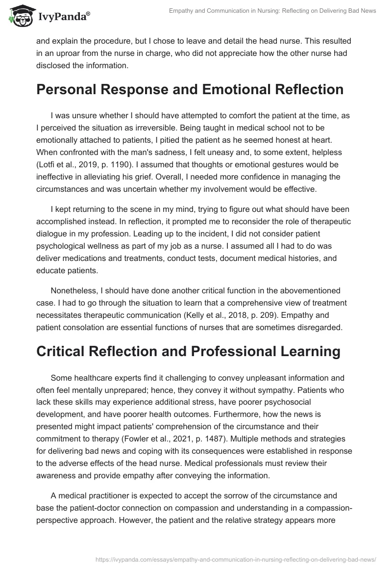 Empathy and Communication in Nursing: Reflecting on Delivering Bad News. Page 2