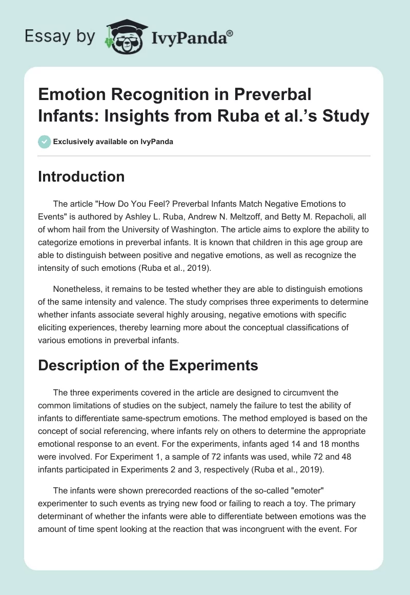 Emotion Recognition in Preverbal Infants: Insights from Ruba et al.’s Study. Page 1