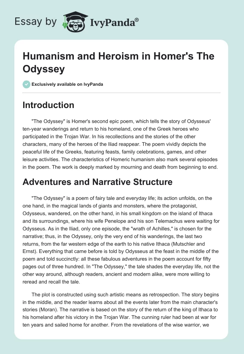 Humanism and Heroism in Homer's "The Odyssey". Page 1