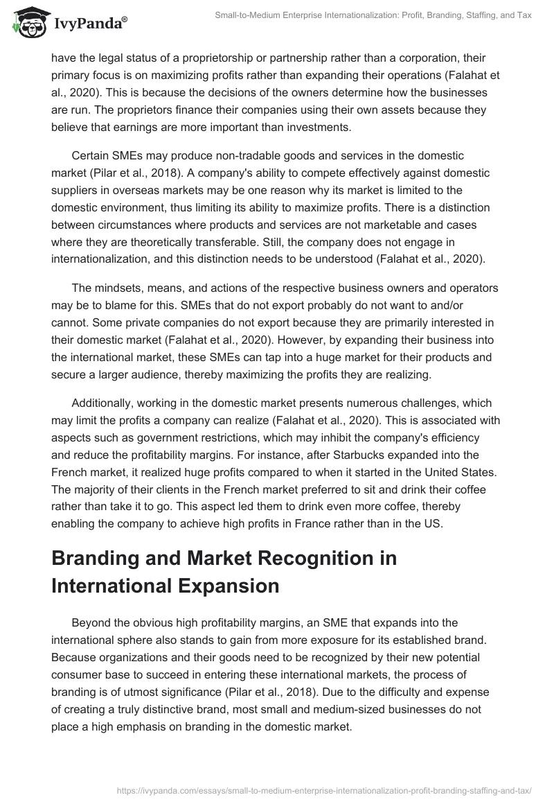 Small-to-Medium Enterprise Internationalization: Profit, Branding, Staffing, and Tax. Page 2
