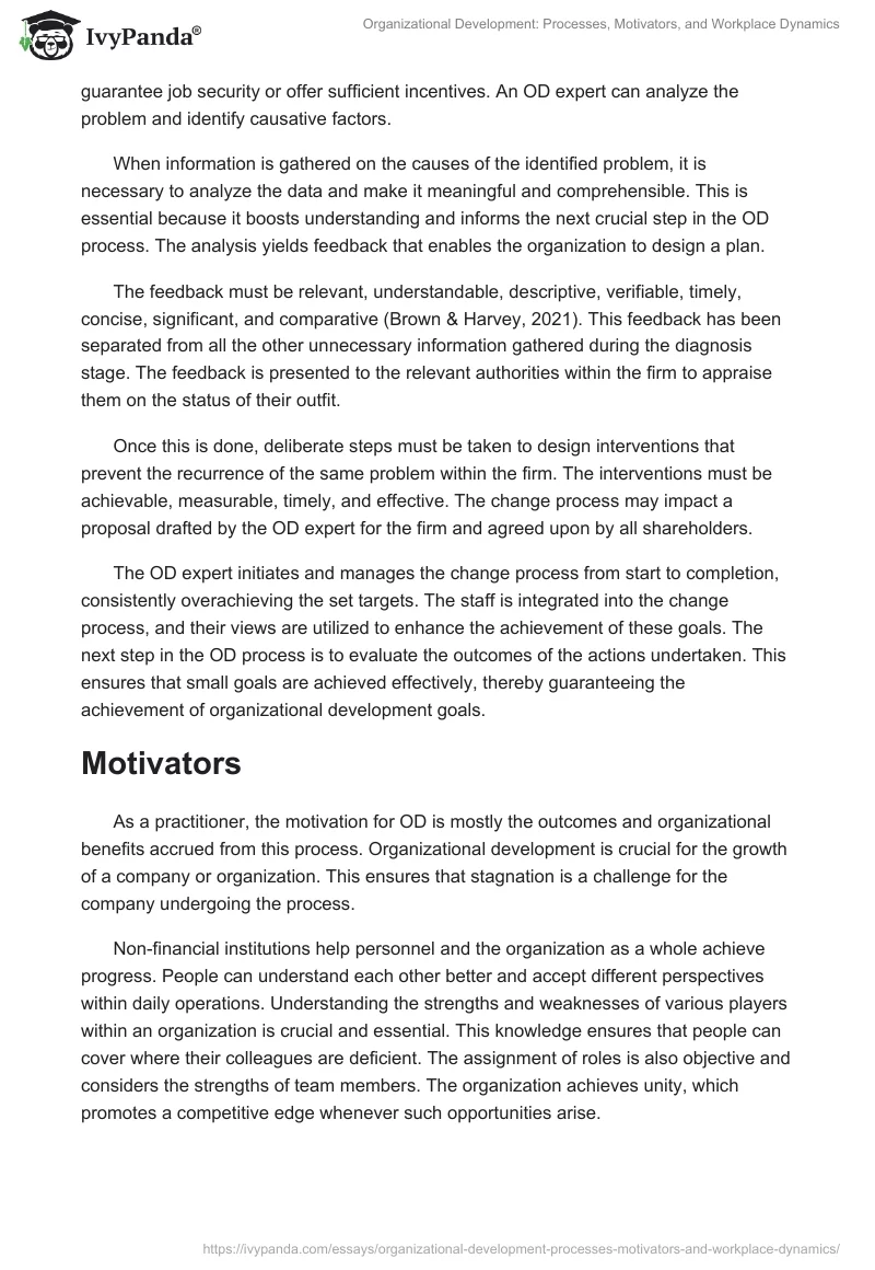 Organizational Development: Processes, Motivators, and Workplace Dynamics. Page 2