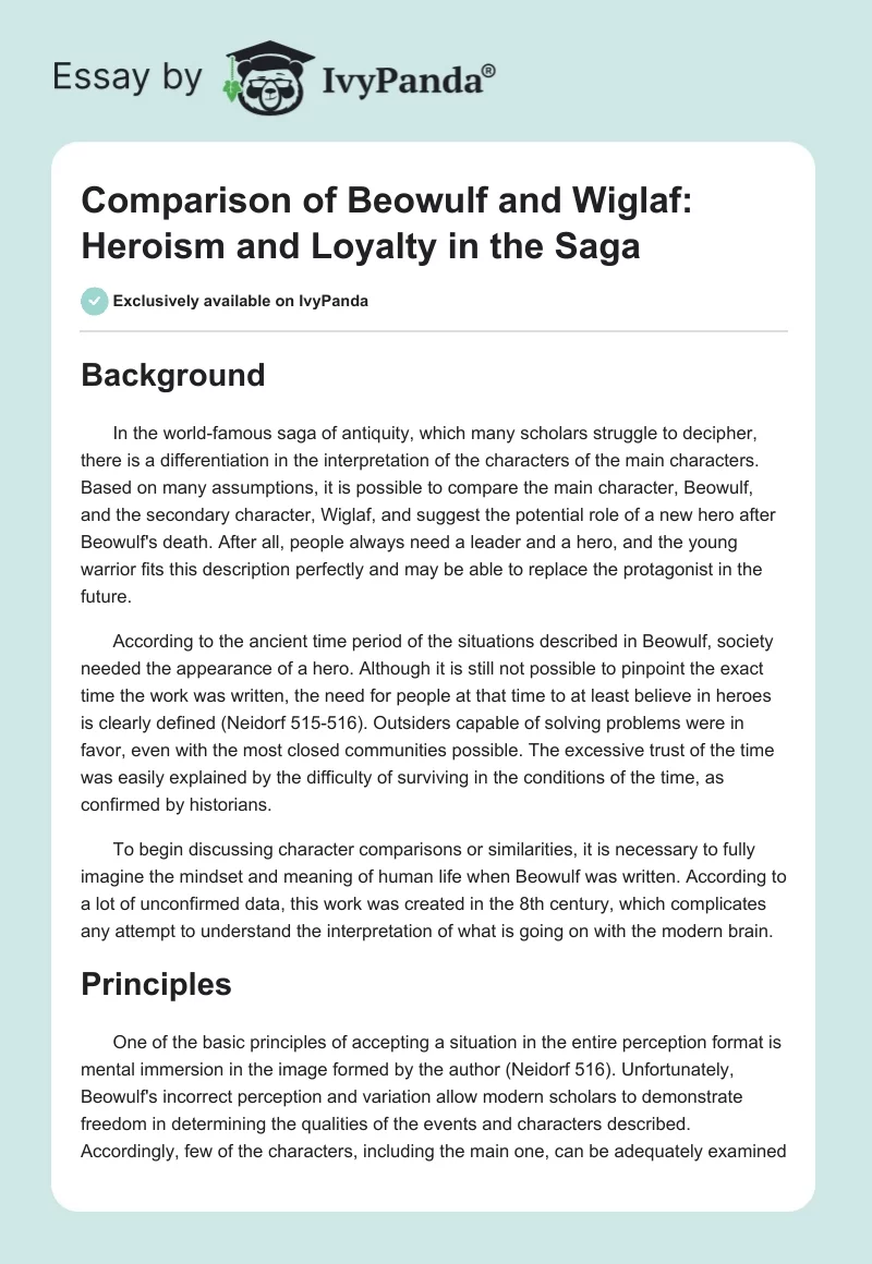 Comparison of Beowulf and Wiglaf: Heroism and Loyalty in the Saga. Page 1