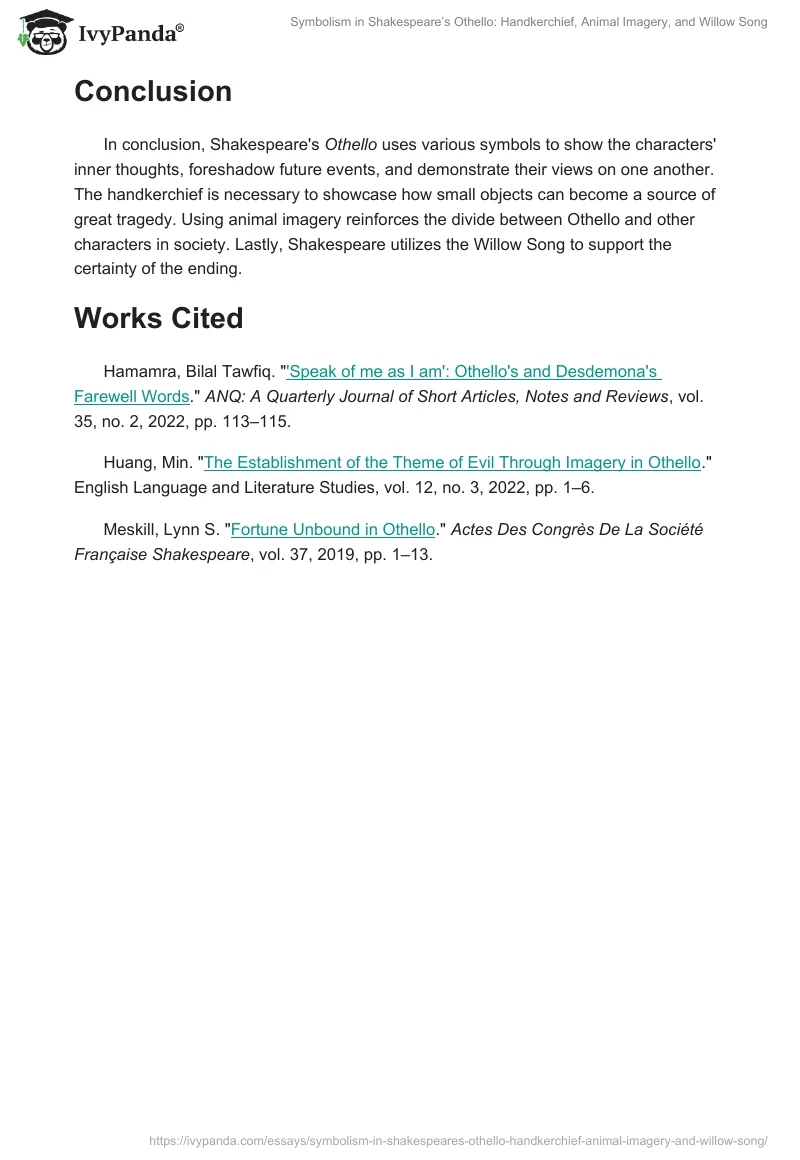 Symbolism in Shakespeare’s Othello: Handkerchief, Animal Imagery, and Willow Song. Page 2