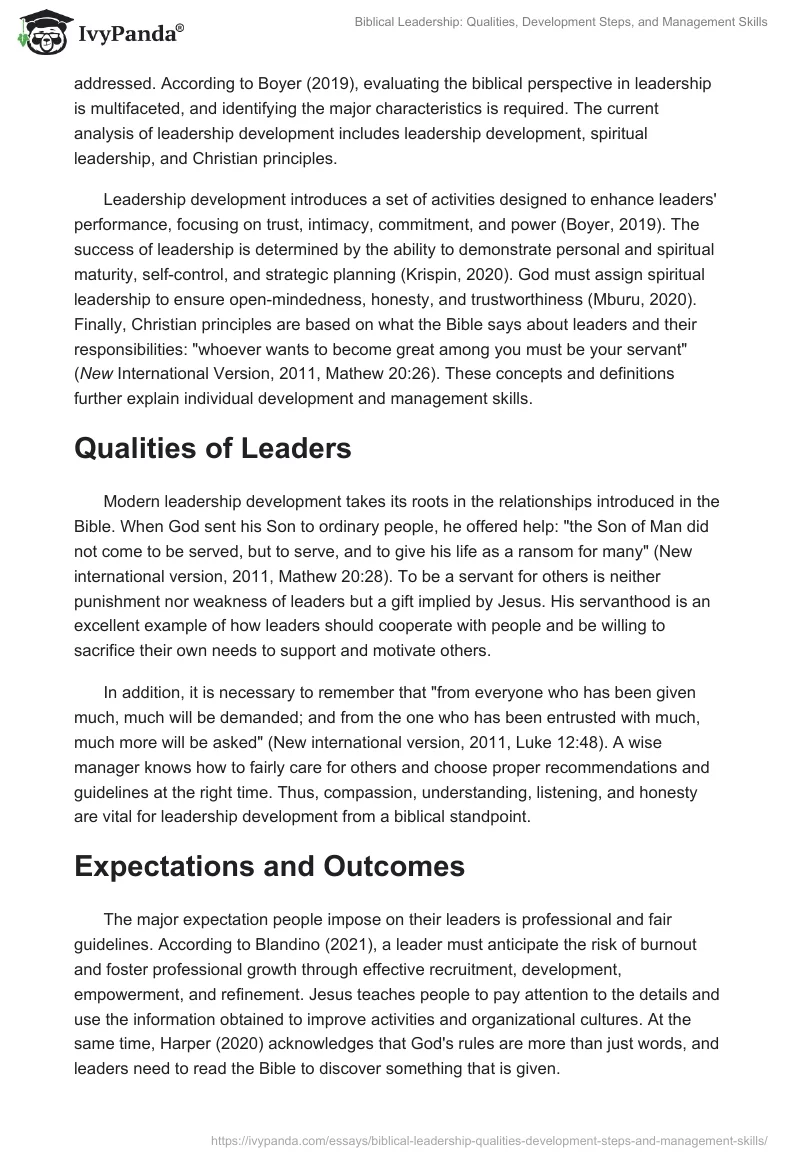 Biblical Leadership: Qualities, Development Steps, and Management Skills. Page 2