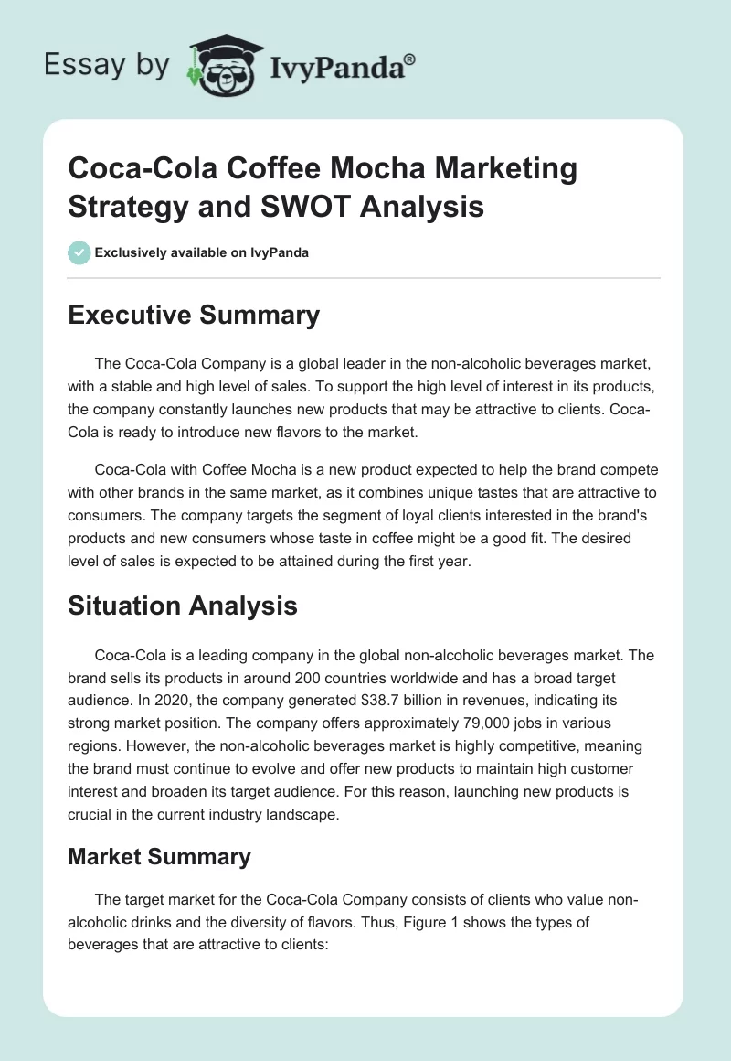 Coca-Cola Coffee Mocha Marketing Strategy and SWOT Analysis. Page 1