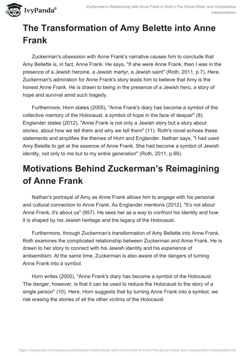 Zuckerman’s Relationship with Anne Frank in Roth’s The Ghost Writer and Comparative Interpretations. Page 2