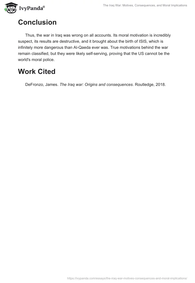 The Iraq War: Motives, Consequences, and Moral Implications. Page 2