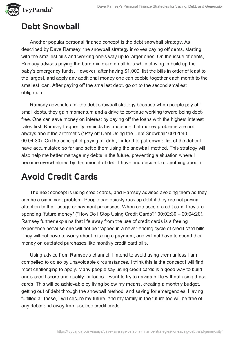 Dave Ramsey's Personal Finance Strategies for Saving, Debt, and Generosity. Page 2