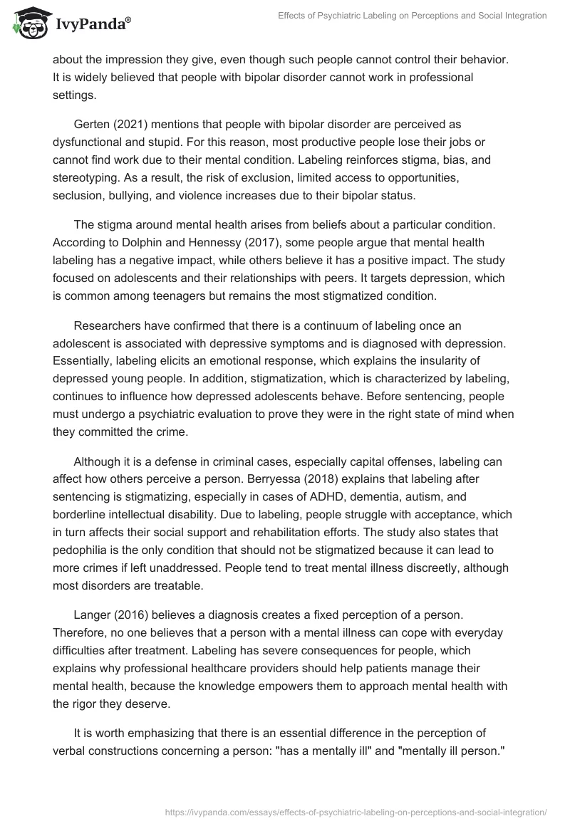 Effects of Psychiatric Labeling on Perceptions and Social Integration. Page 2