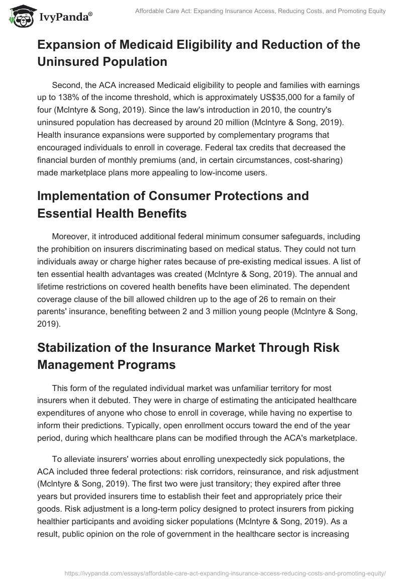 Affordable Care Act: Expanding Insurance Access, Reducing Costs, and Promoting Equity. Page 2