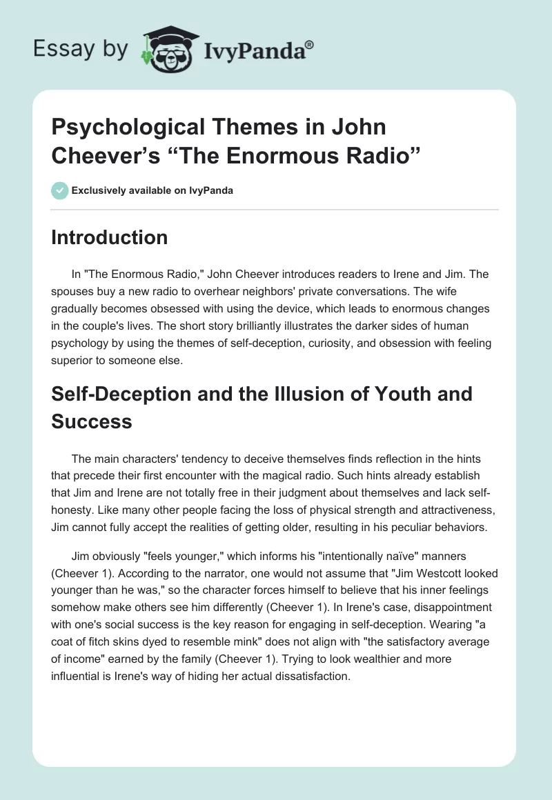 Psychological Themes in John Cheever’s “The Enormous Radio”. Page 1