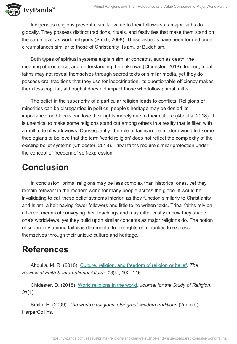 Primal Religions and Their Relevance and Value Compared to Major World Faiths. Page 2