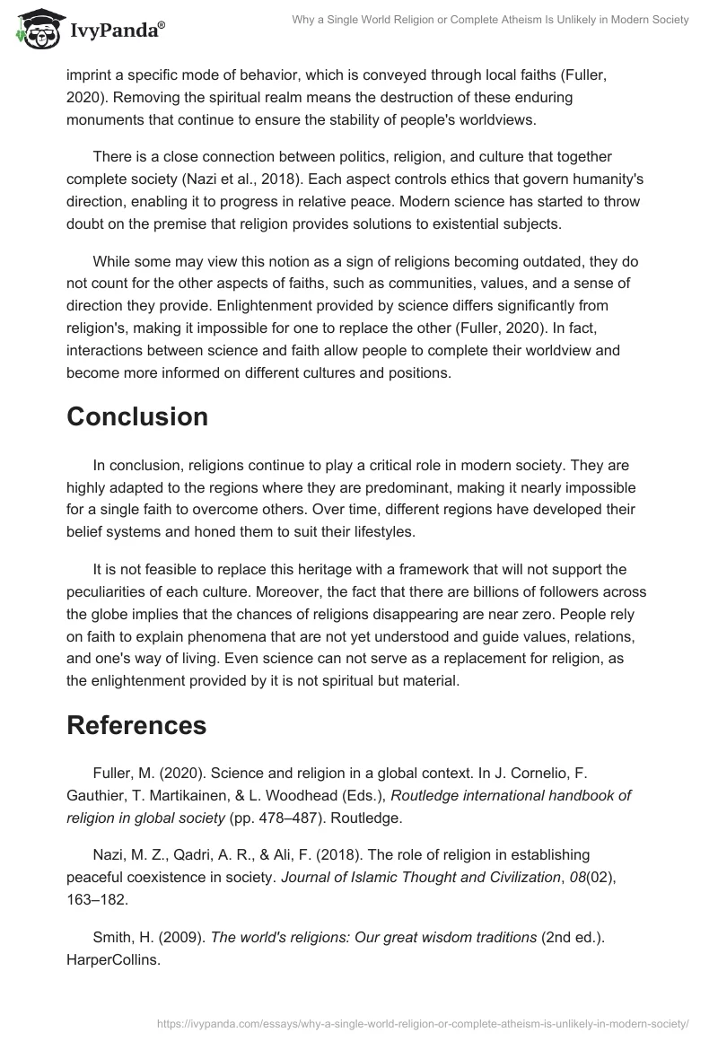 Why a Single World Religion or Complete Atheism Is Unlikely in Modern Society. Page 2