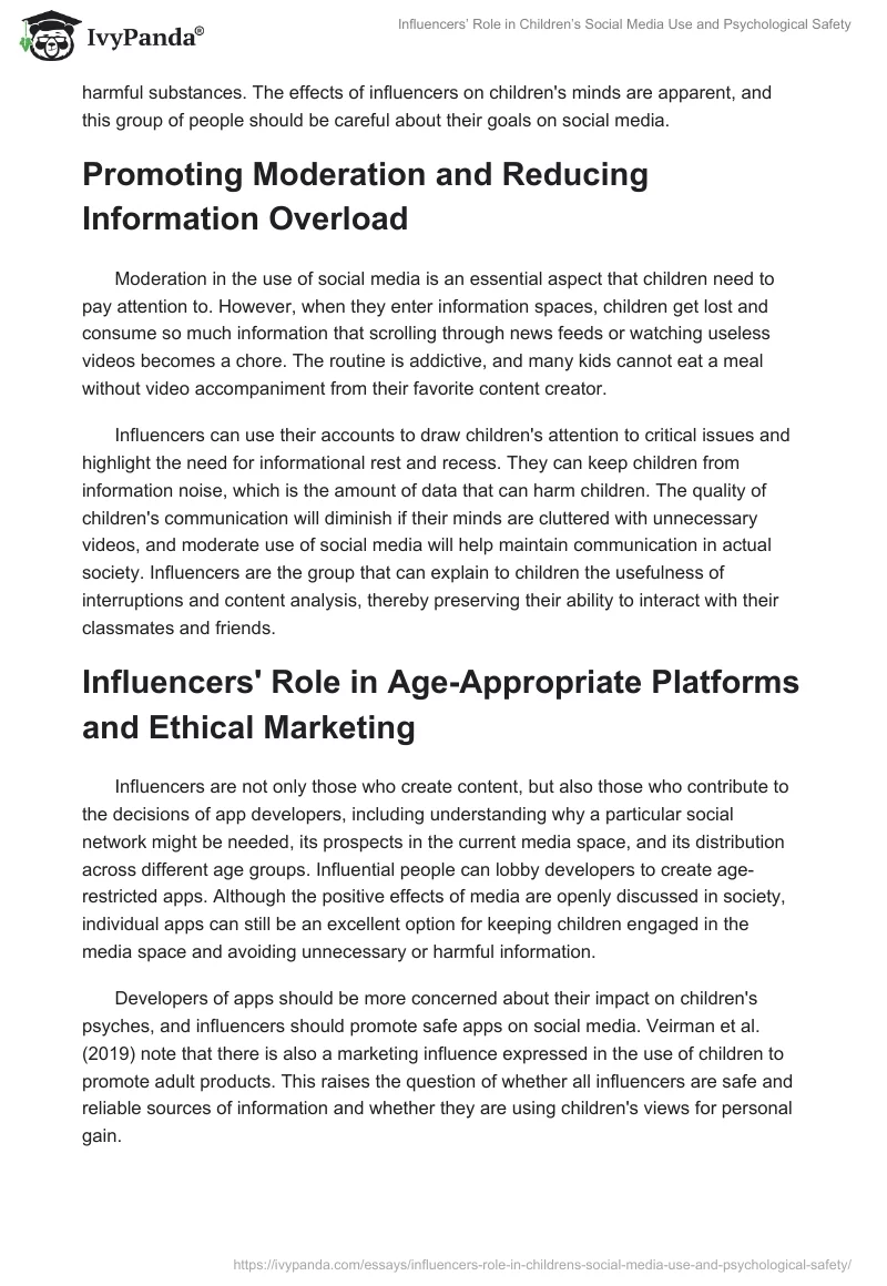 Influencers’ Role in Children’s Social Media Use and Psychological Safety. Page 2
