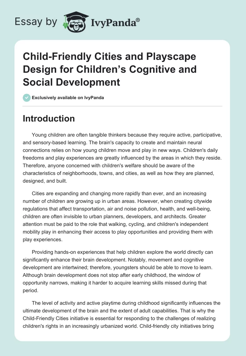 Child-Friendly Cities and Playscape Design for Children’s Cognitive and Social Development. Page 1