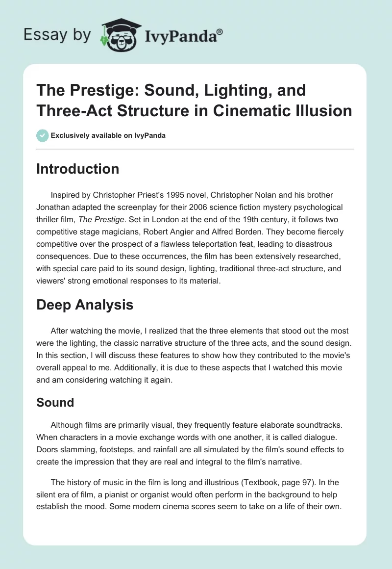 The Prestige: Sound, Lighting, and Three-Act Structure in Cinematic Illusion. Page 1