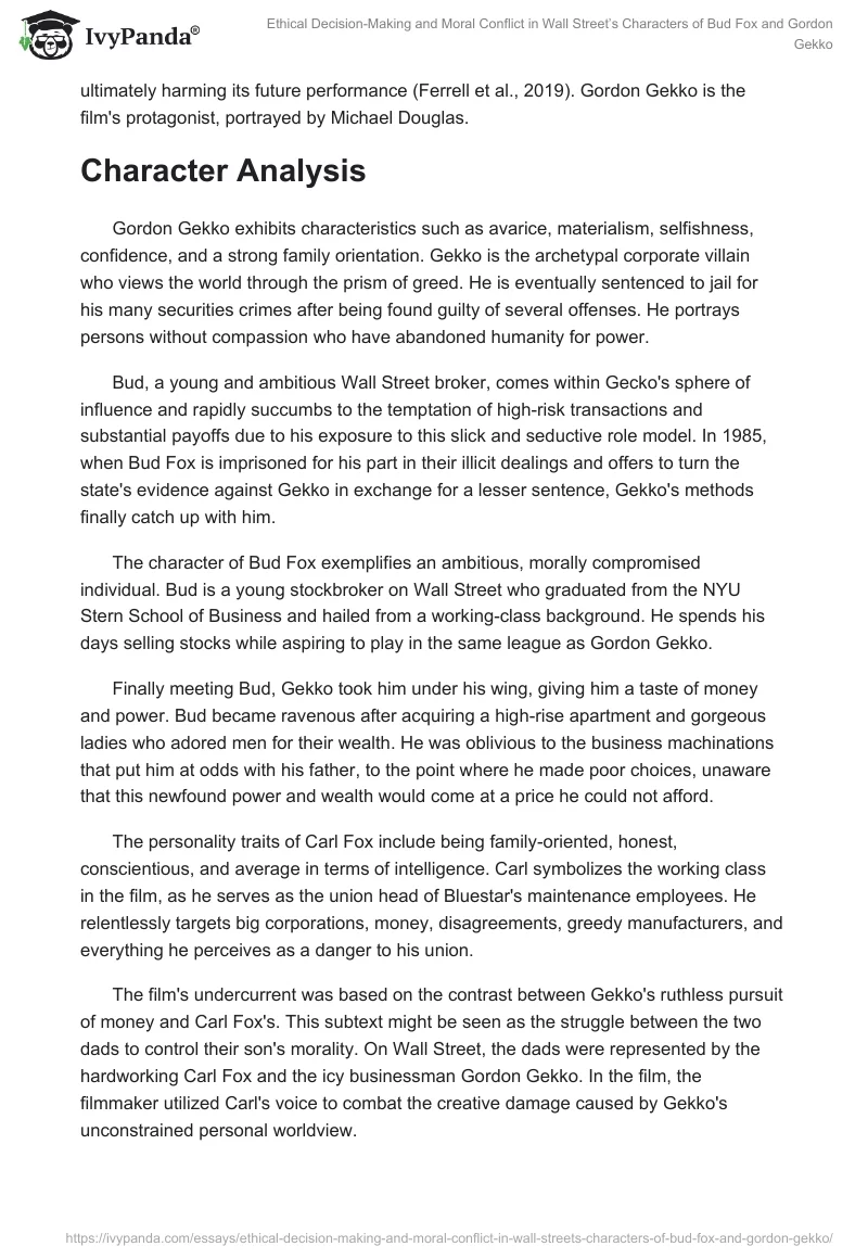 Ethical Decision-Making and Moral Conflict in Wall Street’s Characters of Bud Fox and Gordon Gekko. Page 2