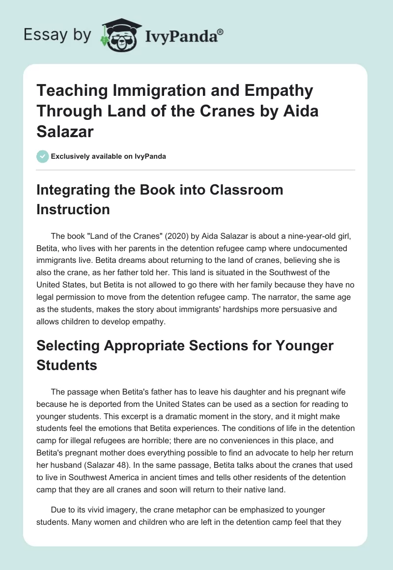 Teaching Immigration and Empathy Through Land of the Cranes by Aida Salazar. Page 1