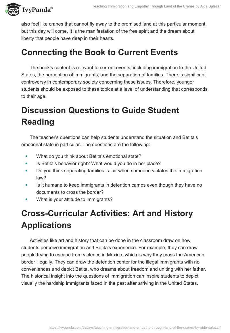 Teaching Immigration and Empathy Through Land of the Cranes by Aida Salazar. Page 2