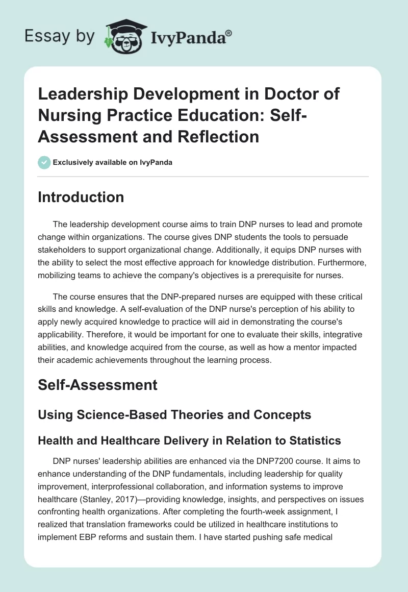 Leadership Development in Doctor of Nursing Practice Education: Self-Assessment and Reflection. Page 1