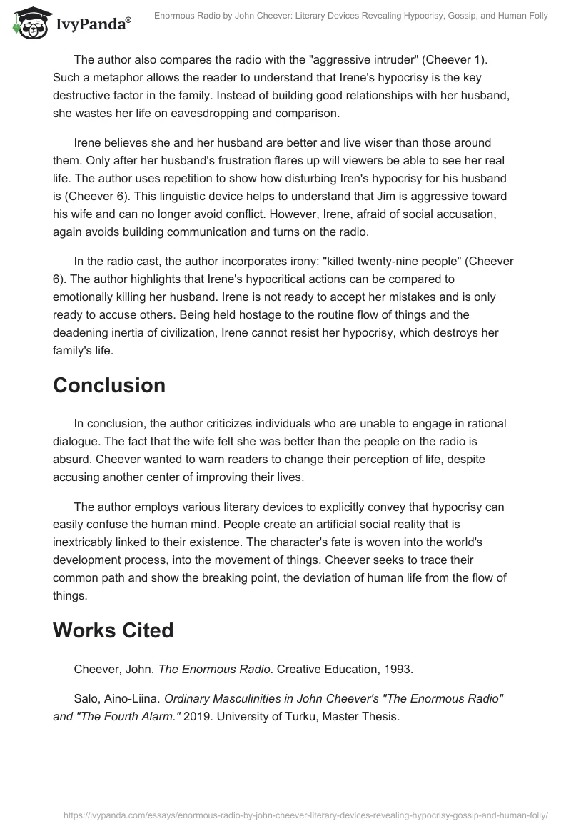 Enormous Radio by John Cheever: Literary Devices Revealing Hypocrisy, Gossip, and Human Folly. Page 2
