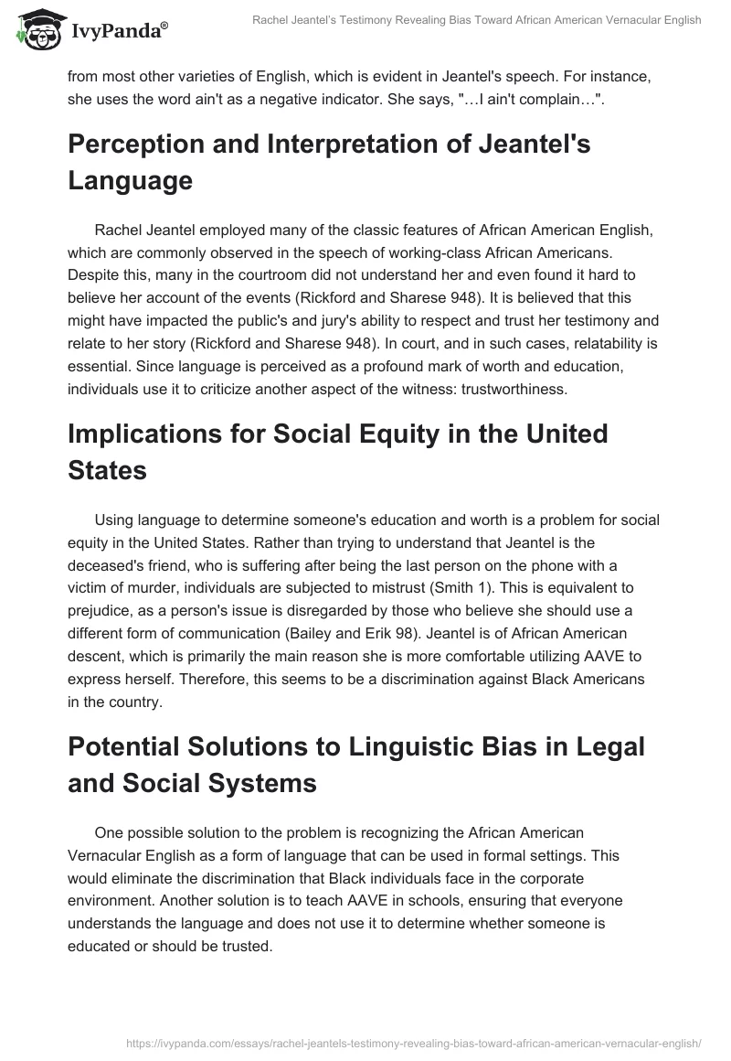Rachel Jeantel’s Testimony Revealing Bias Toward African American Vernacular English. Page 2