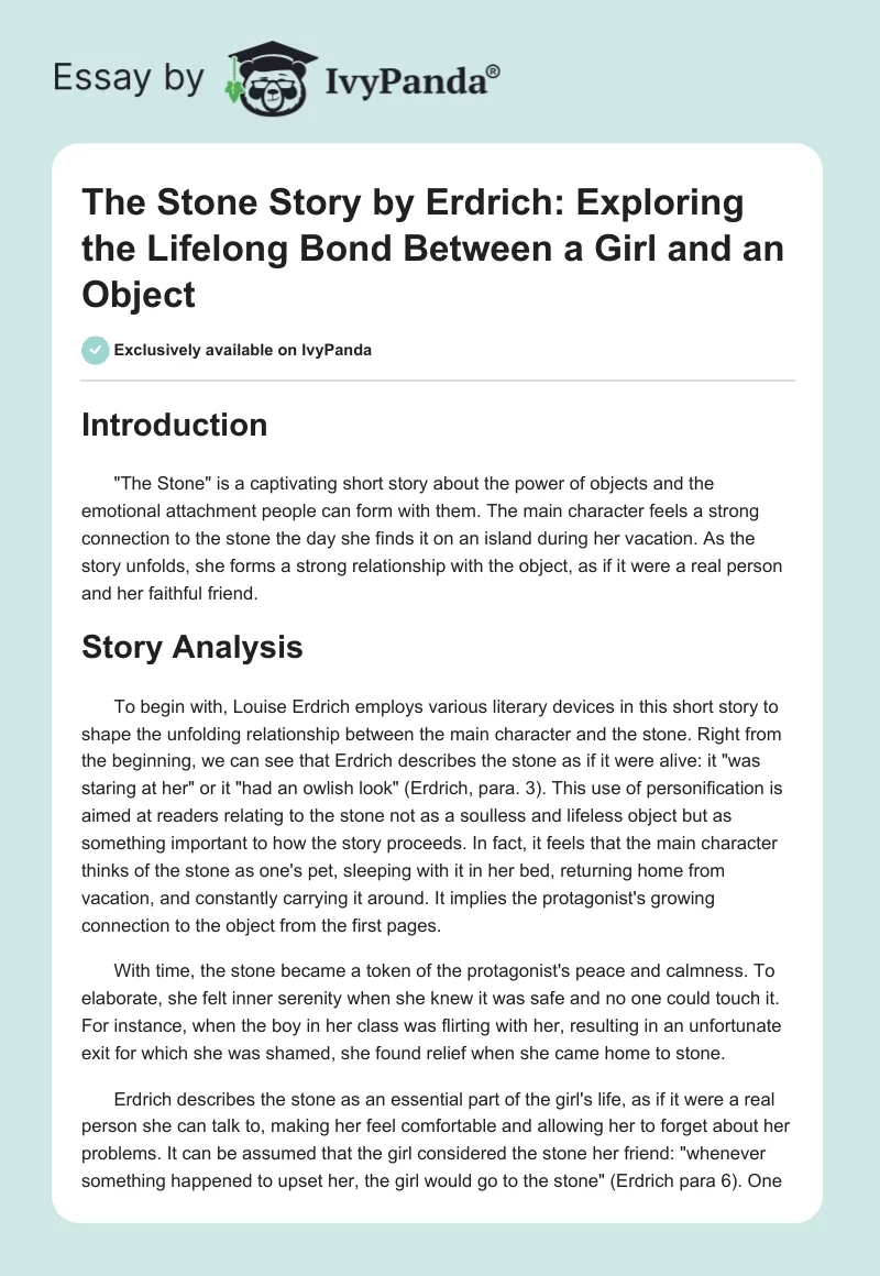 "The Stone" Story by Erdrich: Exploring the Lifelong Bond Between a Girl and an Object. Page 1