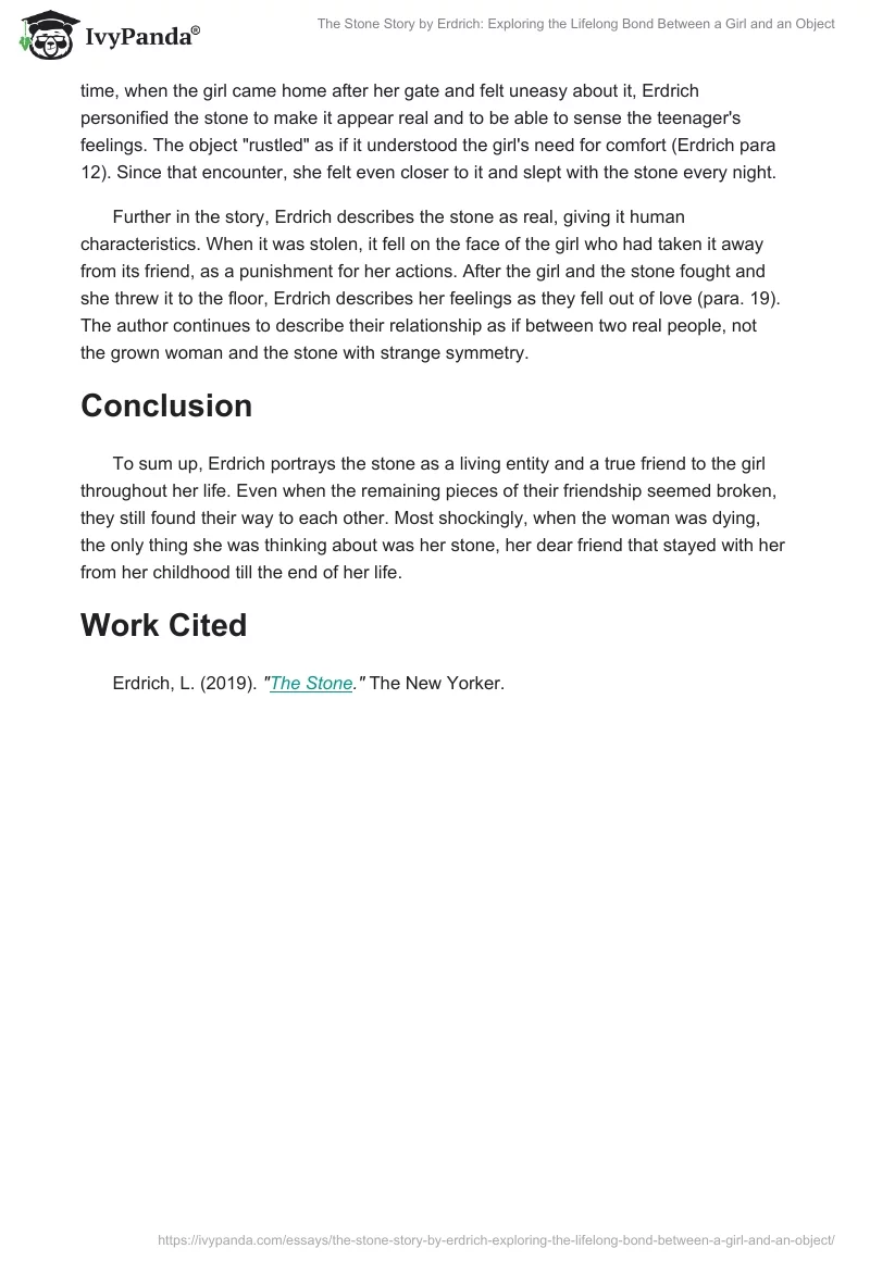 "The Stone" Story by Erdrich: Exploring the Lifelong Bond Between a Girl and an Object. Page 2