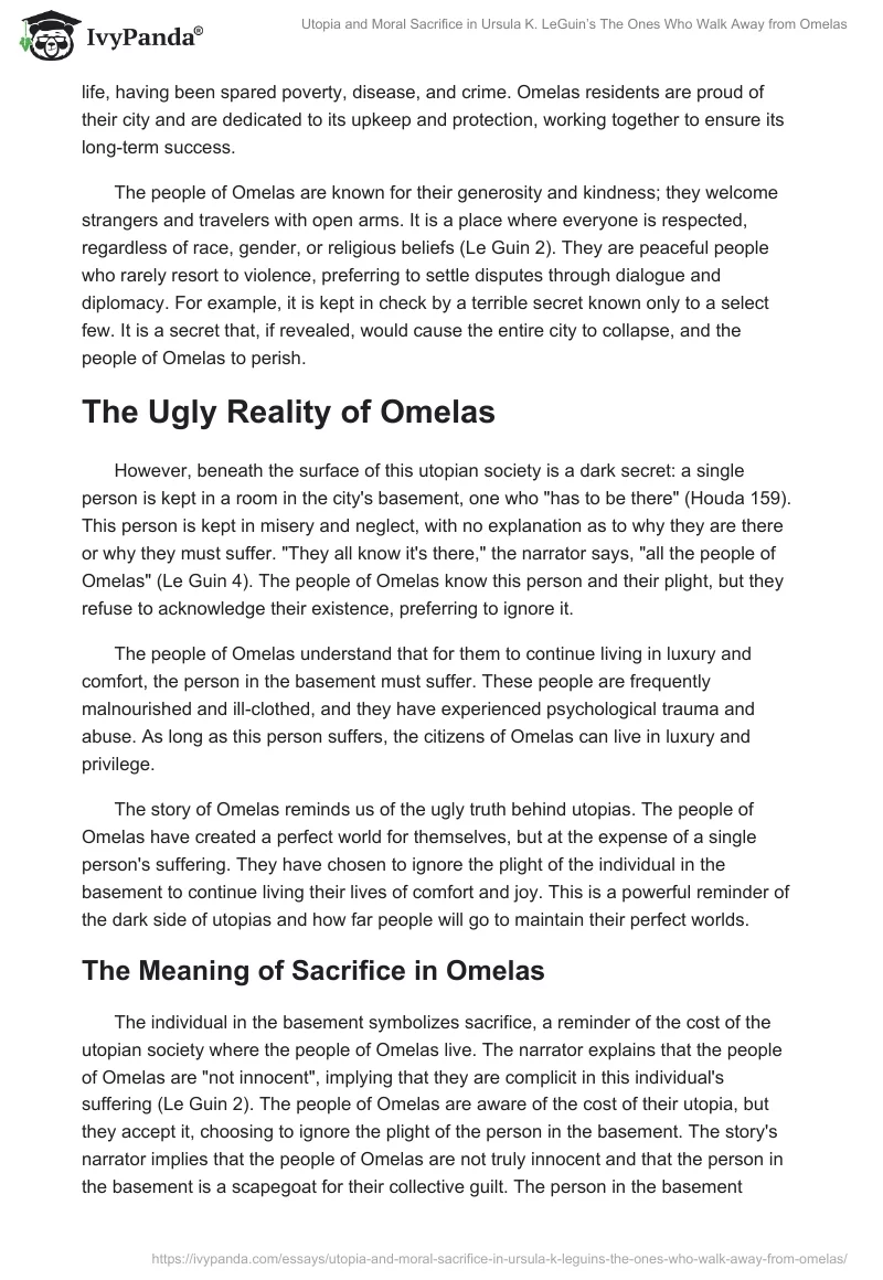 Utopia and Moral Sacrifice in Ursula K. LeGuin’s The Ones Who Walk Away from Omelas. Page 2