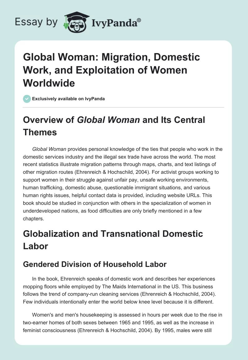 Global Woman: Migration, Domestic Work, and Exploitation of Women Worldwide. Page 1