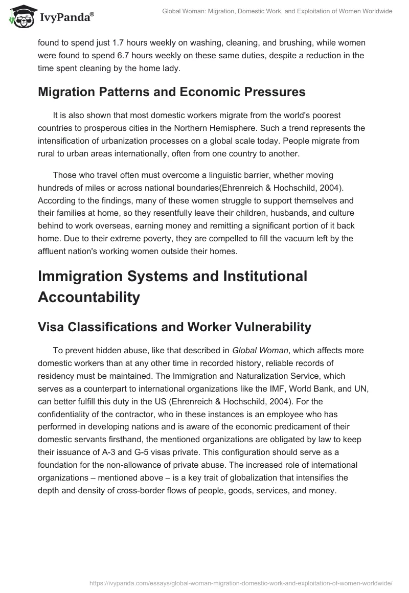 Global Woman: Migration, Domestic Work, and Exploitation of Women Worldwide. Page 2