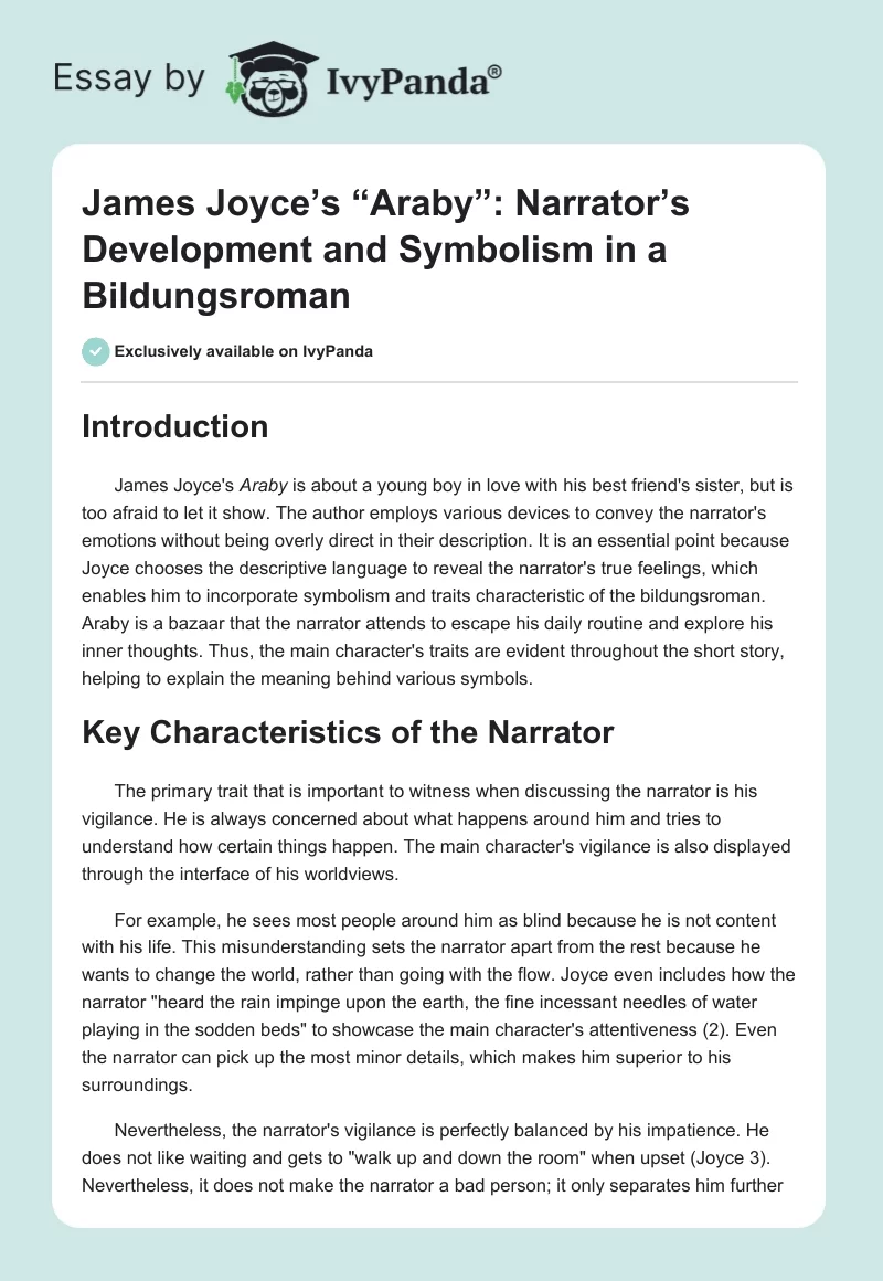 James Joyce’s “Araby”: Narrator’s Development and Symbolism in a Bildungsroman. Page 1