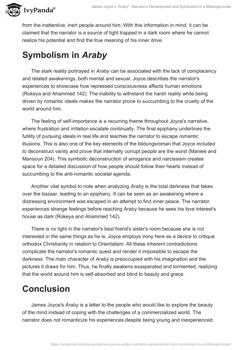James Joyce’s “Araby”: Narrator’s Development and Symbolism in a Bildungsroman. Page 2