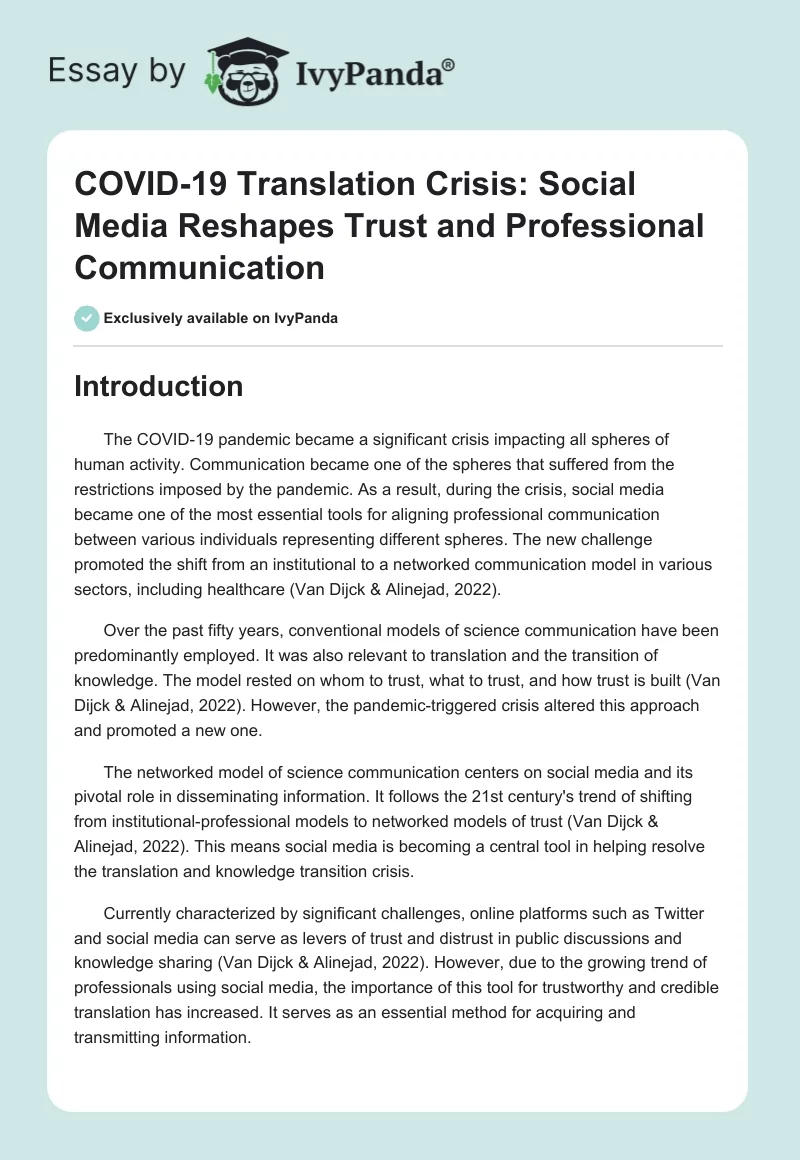 COVID-19 Translation Crisis: Social Media Reshapes Trust and Professional Communication. Page 1