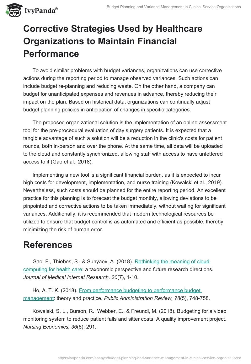 Budget Planning and Variance Management in Clinical Service Organizations. Page 2