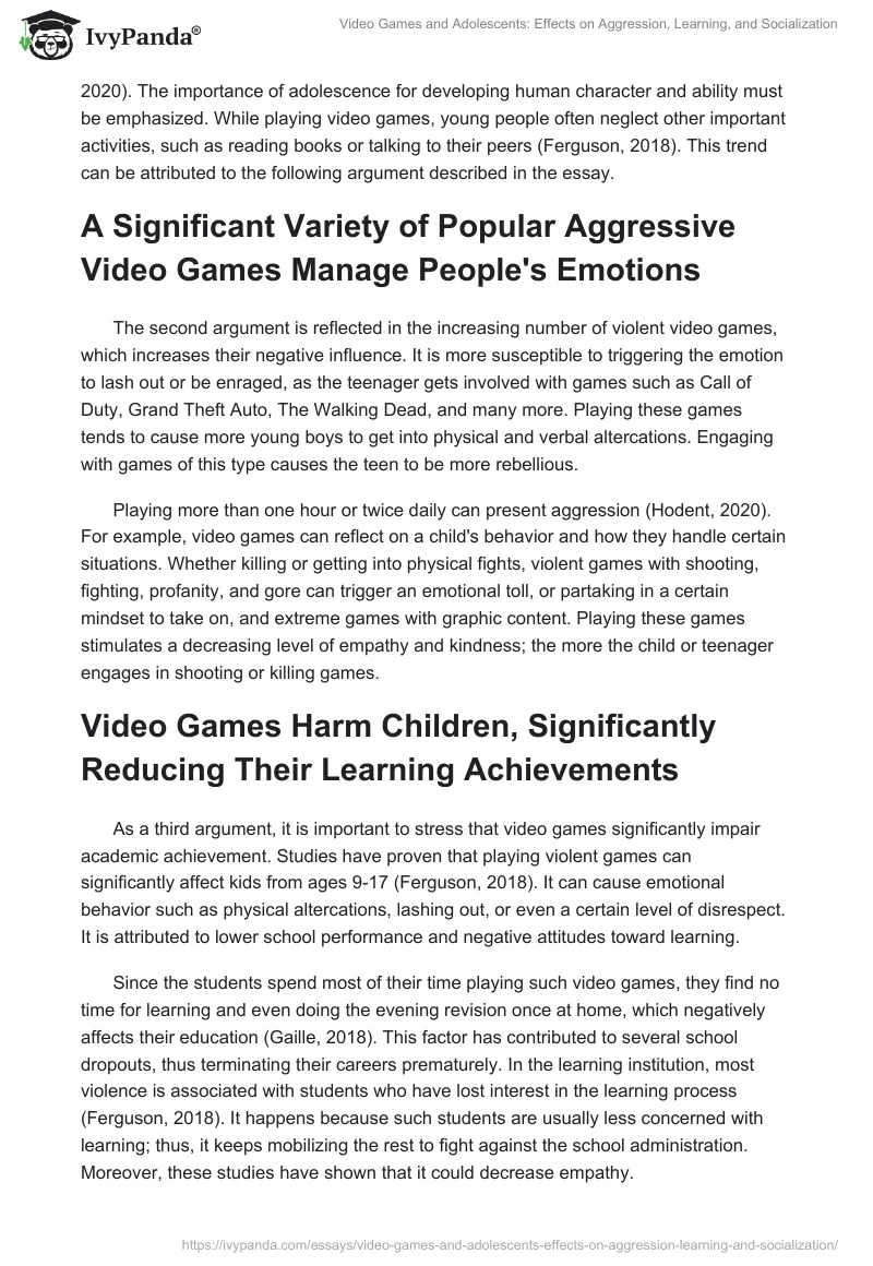 Video Games and Adolescents: Effects on Aggression, Learning, and Socialization. Page 2