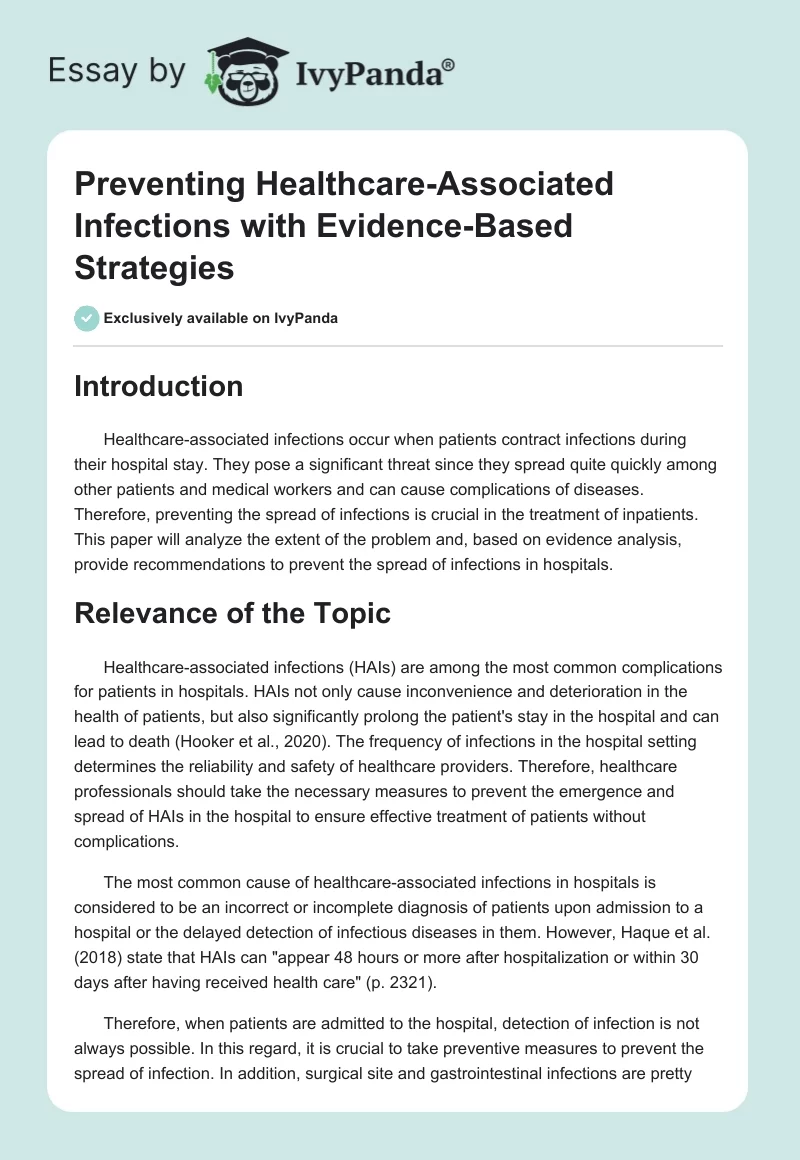 Preventing Healthcare-Associated Infections with Evidence-Based Strategies. Page 1