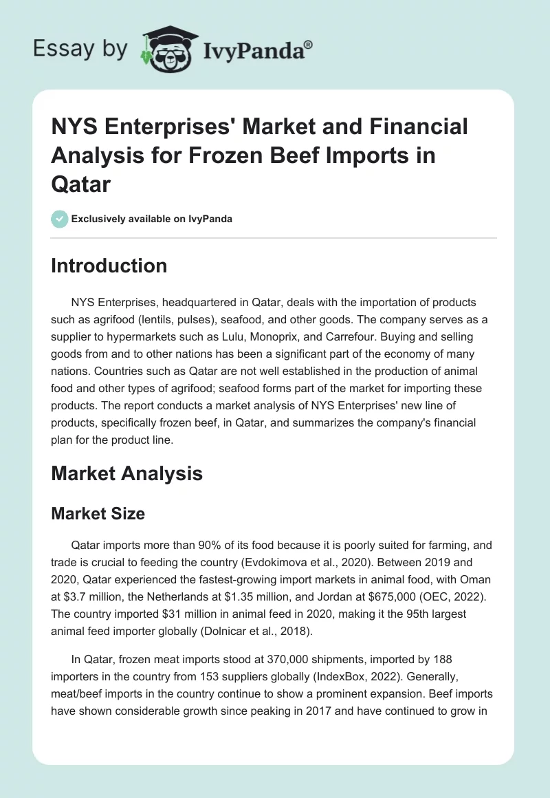 NYS Enterprises' Market and Financial Analysis for Frozen Beef Imports in Qatar. Page 1
