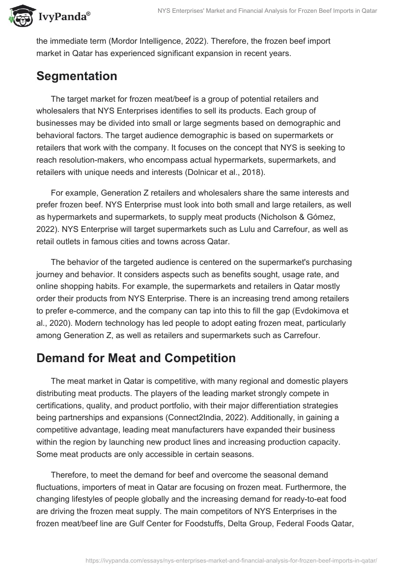 NYS Enterprises' Market and Financial Analysis for Frozen Beef Imports in Qatar. Page 2