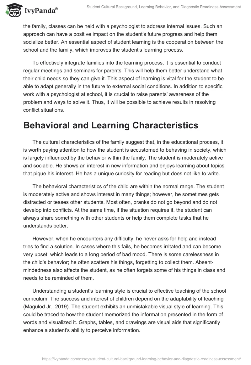 Student Cultural Background, Learning Behavior, and Diagnostic Readiness Assessment. Page 2