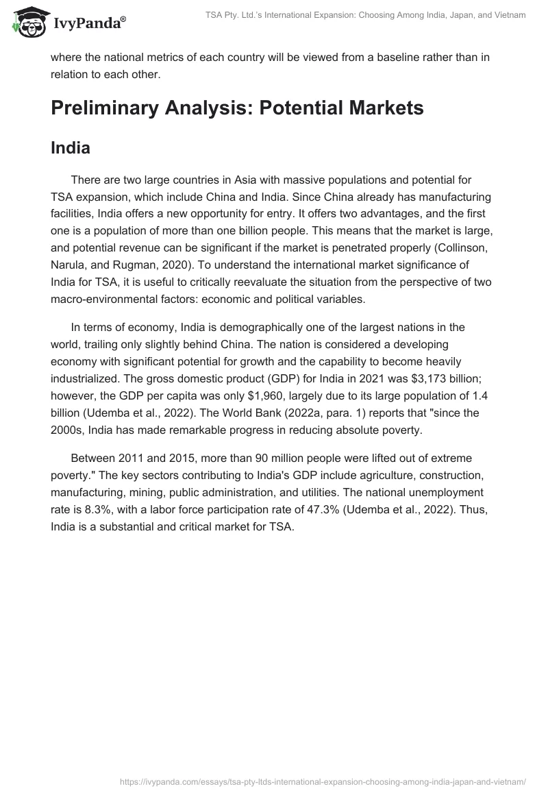 TSA Pty. Ltd.’s International Expansion: Choosing Among India, Japan, and Vietnam. Page 2