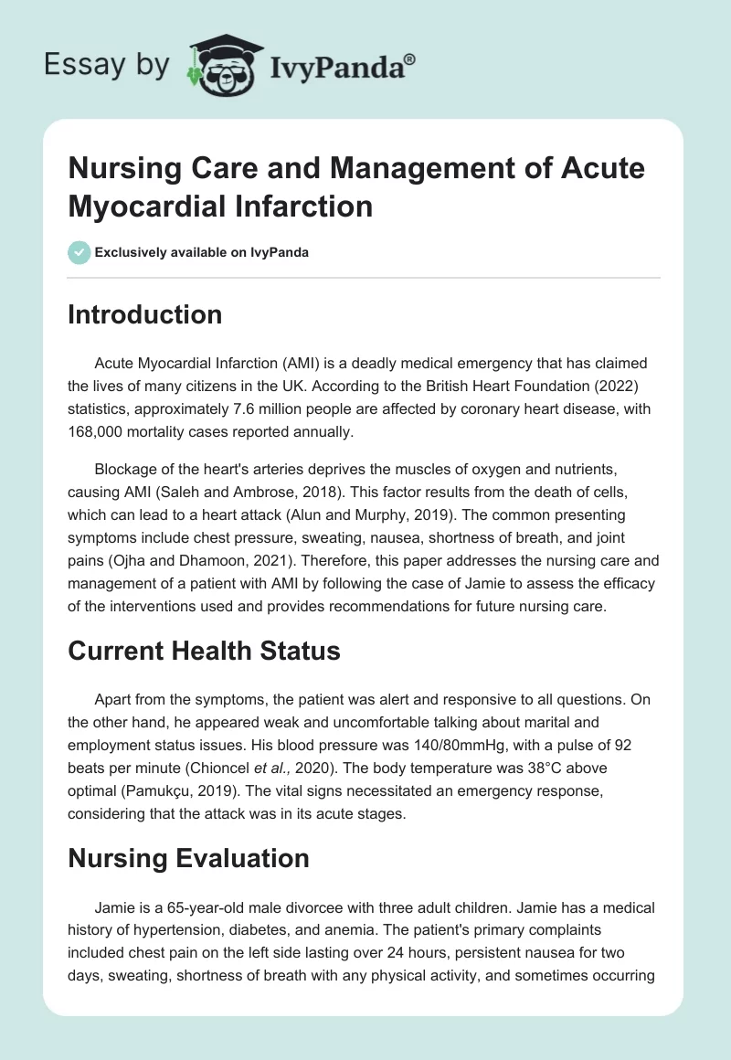 Nursing Care and Management of Acute Myocardial Infarction. Page 1