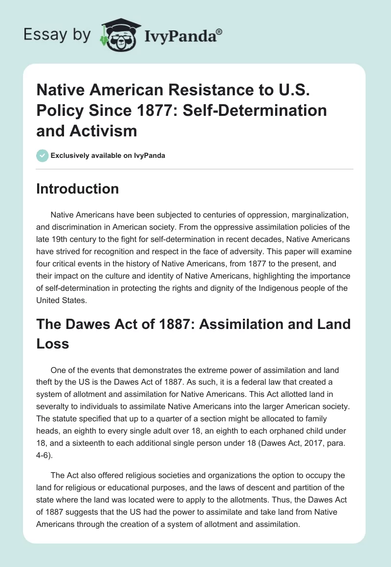 Native American Resistance to U.S. Policy Since 1877: Self-Determination and Activism. Page 1