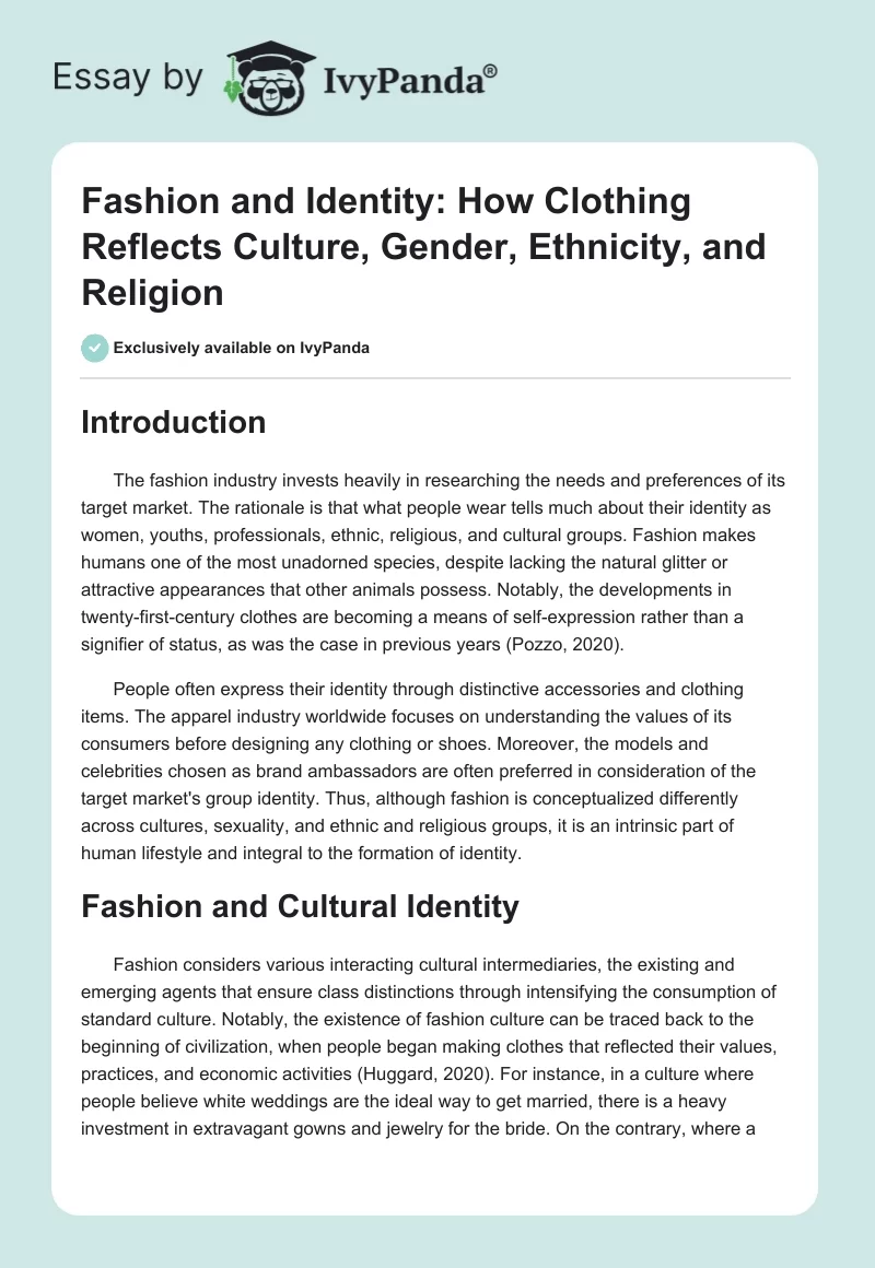 Fashion and Identity: How Clothing Reflects Culture, Gender, Ethnicity, and Religion. Page 1