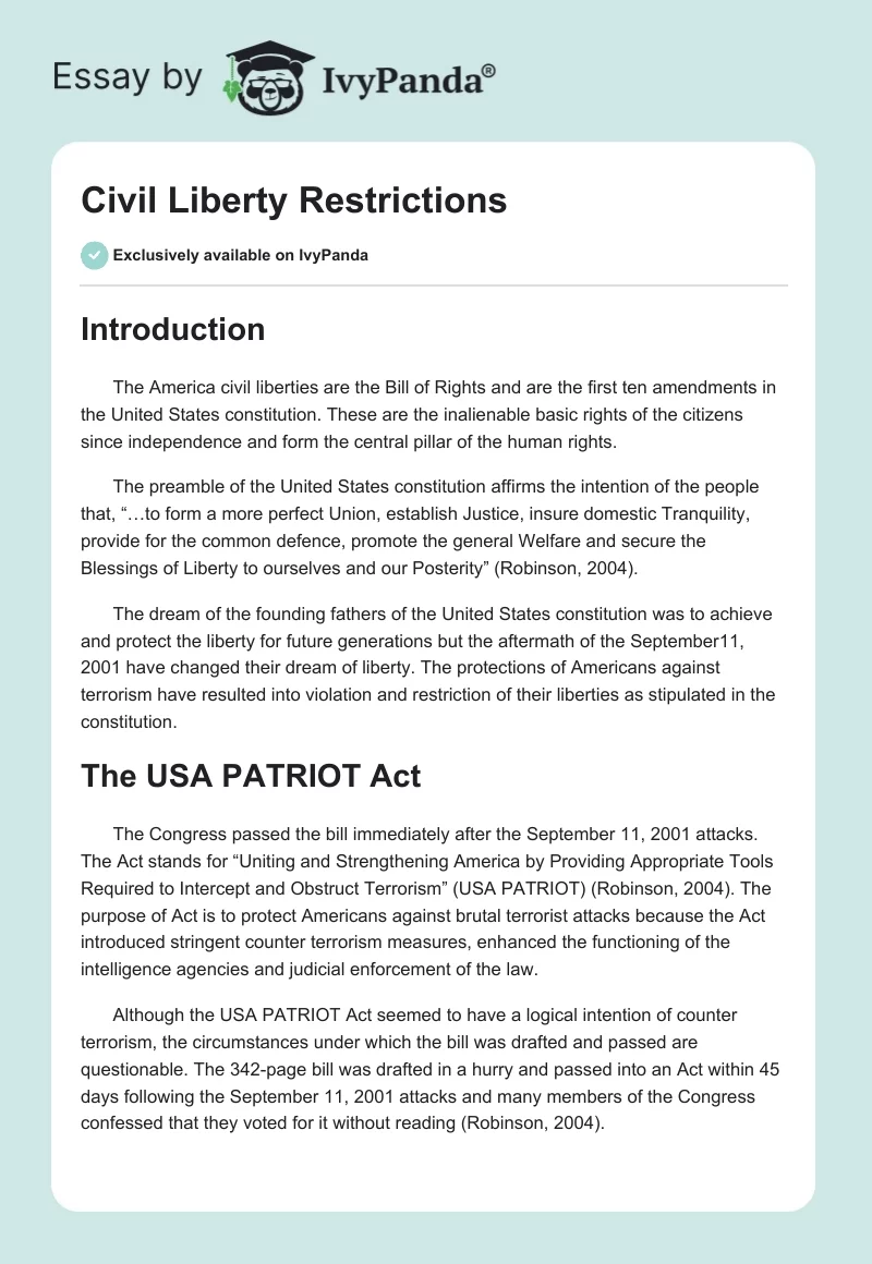 Civil Liberty Restrictions. Page 1