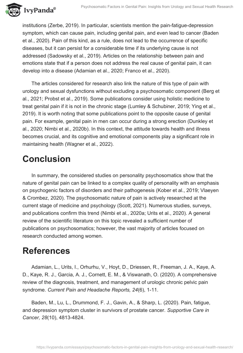 Psychosomatic Factors in Genital Pain: Insights from Urology and Sexual Health Research. Page 2
